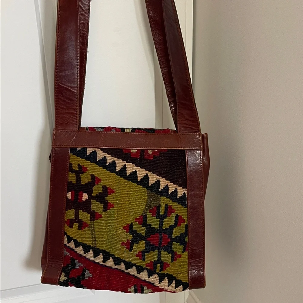 Vintage Turkish Kilim Leather Bag Boho